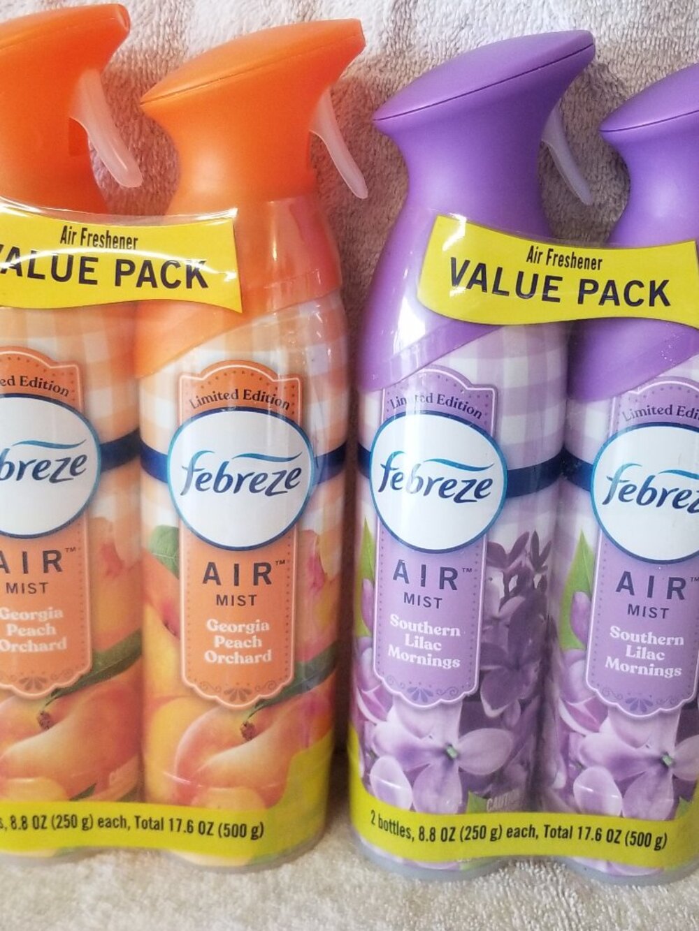 4 Cans Limited Edition Febreze Air Mist Lilac and Peach Brand New